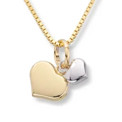 Anheng med hjerter i gult og hvitt gull – inkludert forgylt sølvlenke