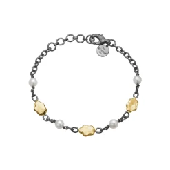 ByBirdie – Ellen perle armbånd i sort rhodniert sølv med gullplater og perler