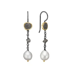 ByBirdie – Ørepynt Appia Pavè 9mm – Sort rhodniert sølv med sydhavsperler, rå diamant og diamant