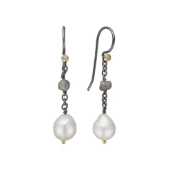ByBirdie – Ørepynt Appia Pearl 9mm – Sort rhodniert sølv med sydhavsperler, rå diamant og diamant