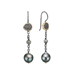 ByBirdie – Ørepynt Appia Tahiti Pavè 9mm – Sort rhodniert sølv med tahitiperler, rå diamant og diamant