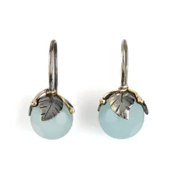 ByBirdie – Urban Leaf Drops ørepynt i sort rhodinert sølv med aquamarine
