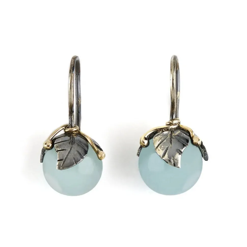 ByBirdie – Urban Leaf Drops ørepynt i sort rhodinert sølv med aquamarine