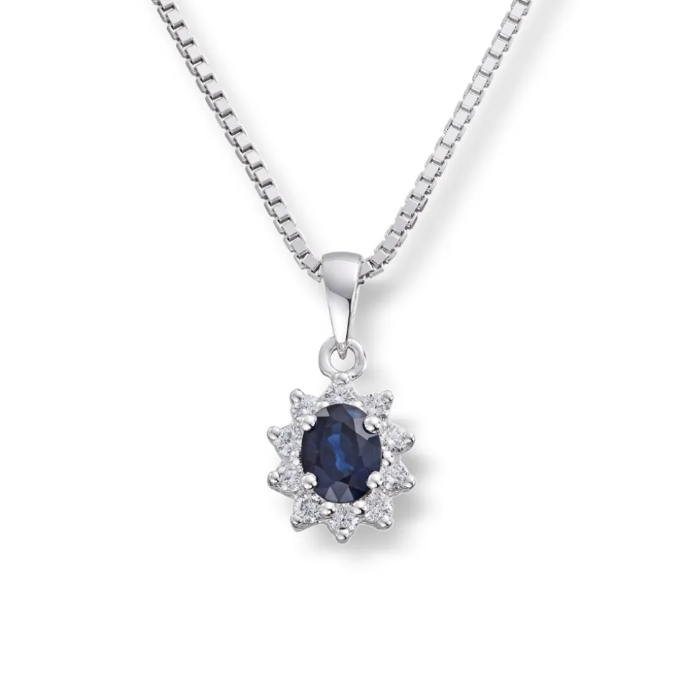 Diamonds by Frisenberg – Anheng i hvitt gull med blå safir og totalt 0,14 ct diamanter