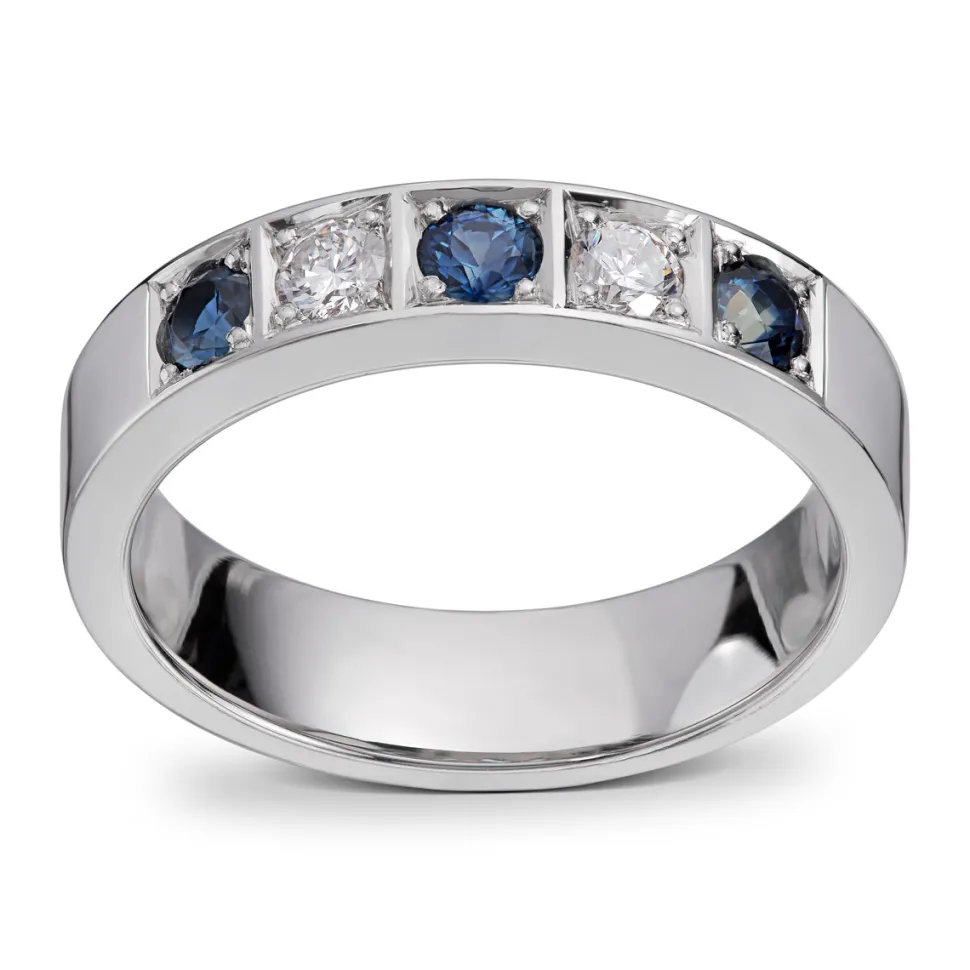 Diamonds by Frisenberg – Alliansering med 2 x 0,10 ct TW/SI og blå safir