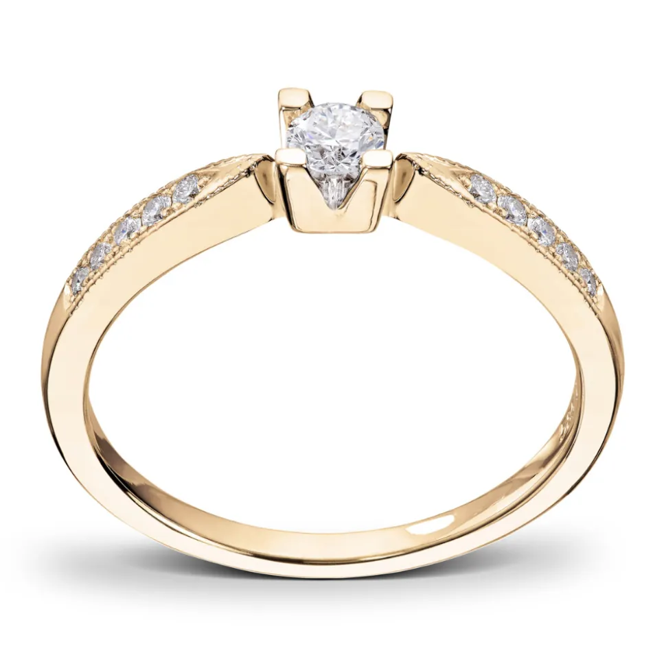 Diamonds By Frisenberg – Gult gull 14K ring – Håndlaget, isatt 1 x 0,15 ct TW/SI og 10 stk 0,01 ct TW/SI