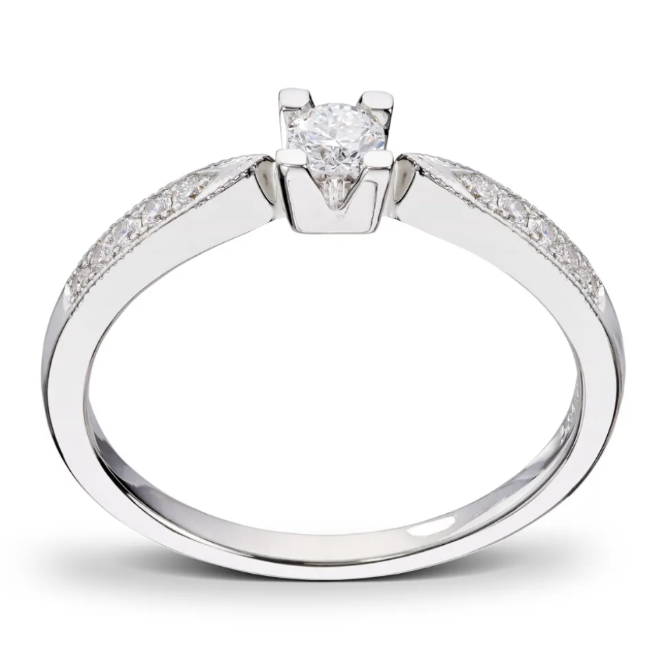 Diamonds by Frisenberg – Hvitt gull 14K ring- Håndlaget- isatt 1 x 0,15 ct TW/SI og 10 stk diamanter a 0,01 ct TW/SI