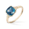 Diamonds by Frisenberg – Ring i gult gull med diamanter og London Blå topas