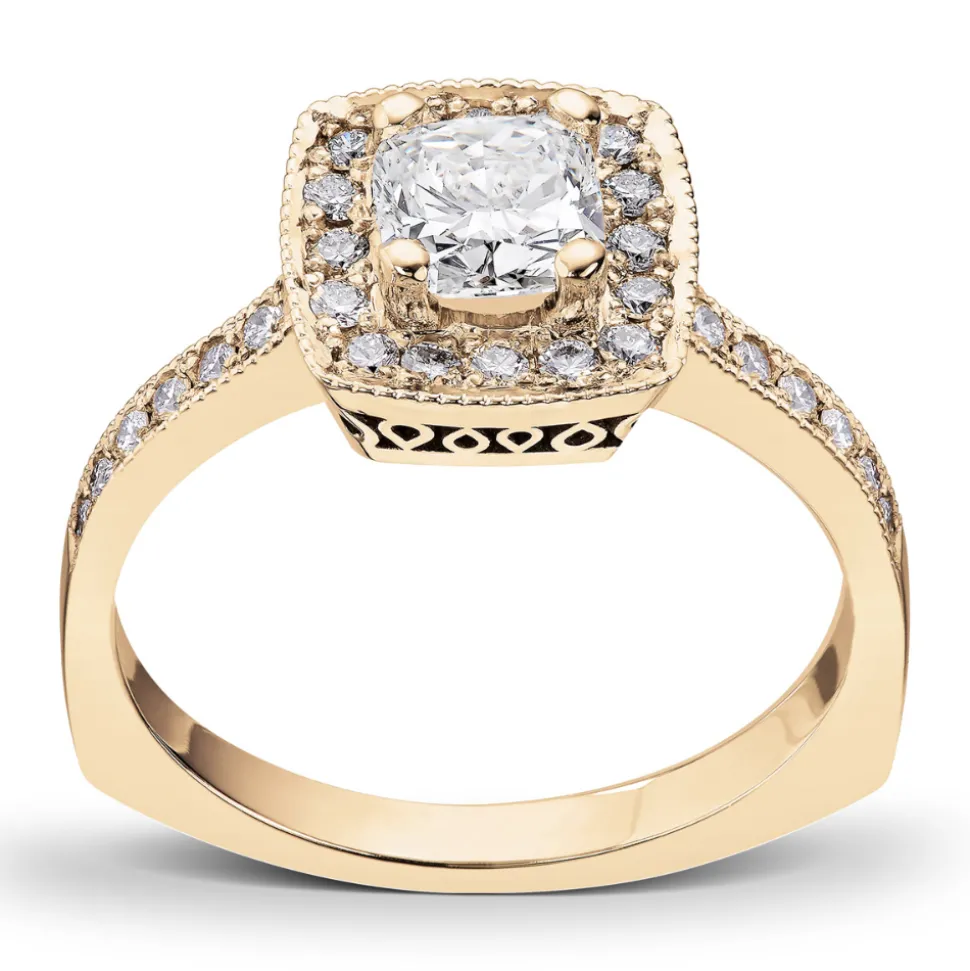 Diamonds by Frisenberg – Ring i gult gull med 0,70 ct TW/VS1 cushion cut diamant – Totalt 0,98 ct