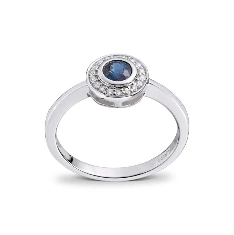 Diamonds by Frisenberg – Ring i hvitt gull med safir med diamanter rundt – Totalt 0,08 ct