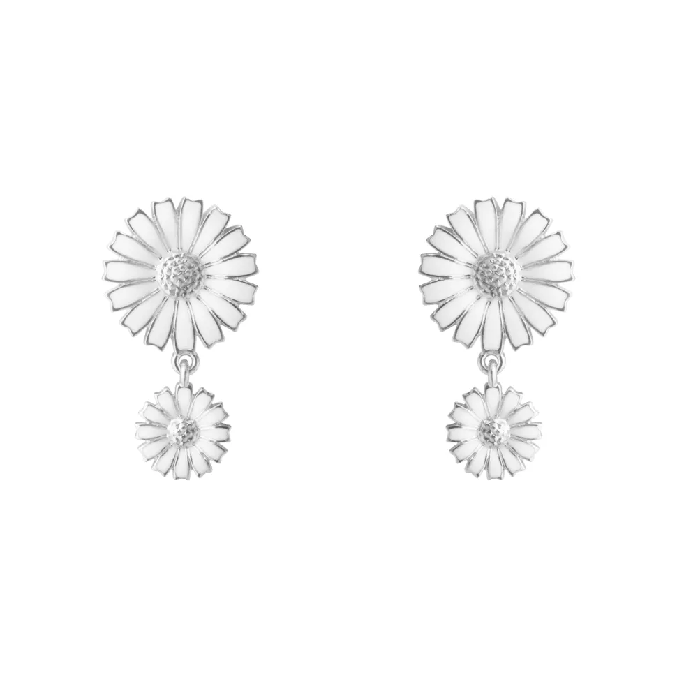 Georg Jensen – Daisy dobbel ørepynt i sølv med hvit emalje