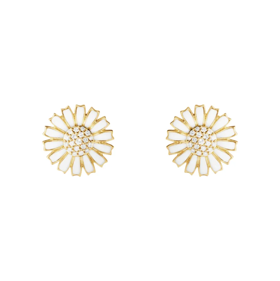 Georg Jensen – Daisy ørepynt i forgylt sølv i diamanter, 11 mm