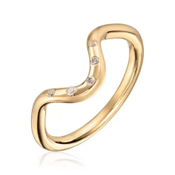 Lene Visholm – Buet Ring i Gult Gull Med Diamanter