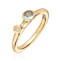 Lene Visholm – Ring Gult Gull Med Blå Topaz Og Diamant