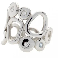 Lene Visholm- Ring med diamant og hvit topas- hvitt gull