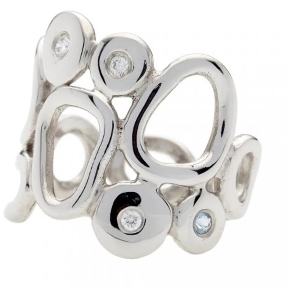 Lene Visholm- Ring med diamant og hvit topas- hvitt gull
