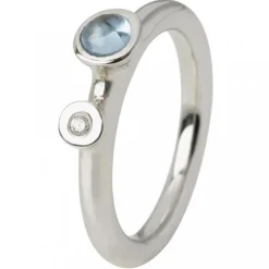 Lene Visholm- Ring med diamant og blå topas- Hvitt gull