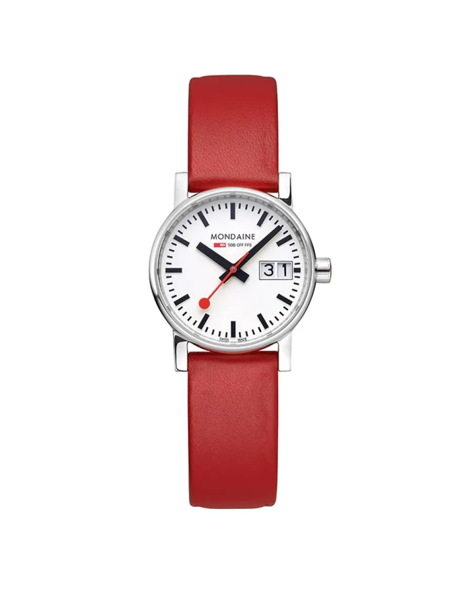 Mondaine – Evo 2 Stål/Rød 30 mm – Inkludert sort rem
