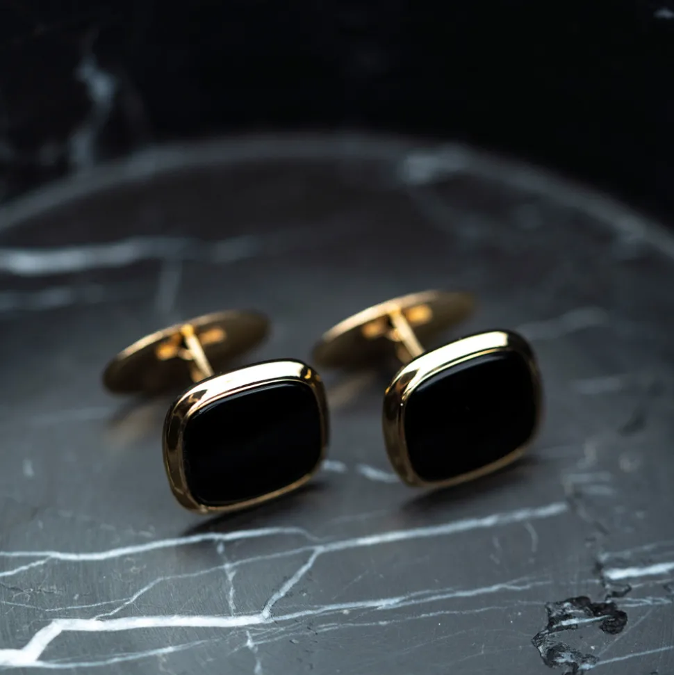 NC Christophersen – Mansjettknapper i gull med svart onyx