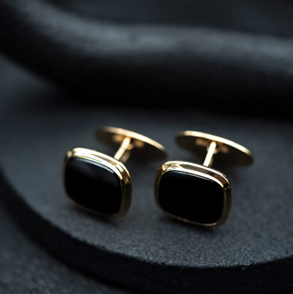 NC Christophersen – Mansjettknapper i gull med svart onyx
