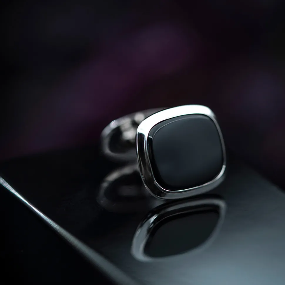 NC Christophersen – Mansjettknapper i hvitt gull med onyx