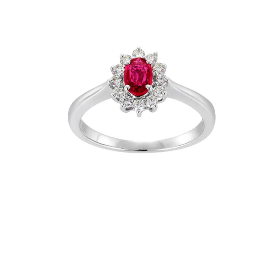 NC Christophersen – Rosettring i hvitt gull med rubin og diamanter, 0,24 ct