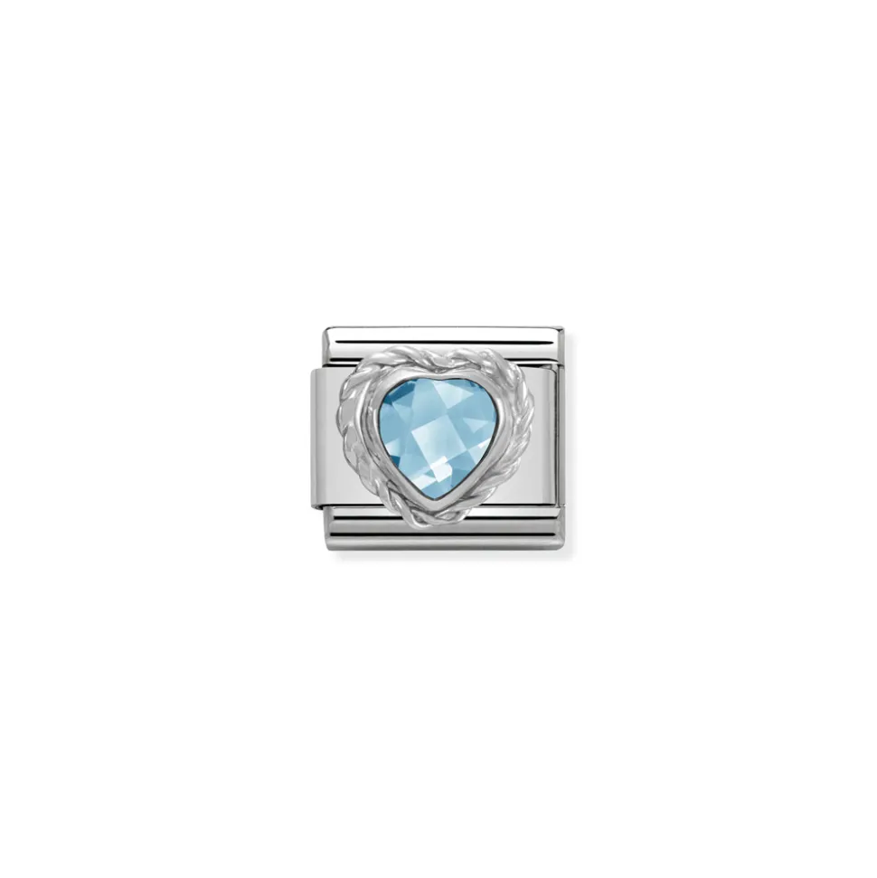 Nomination – Comp. CL HEART FACETED CZ in stainless steel E 925 sterling silver twisted setting LIGHT BLUE