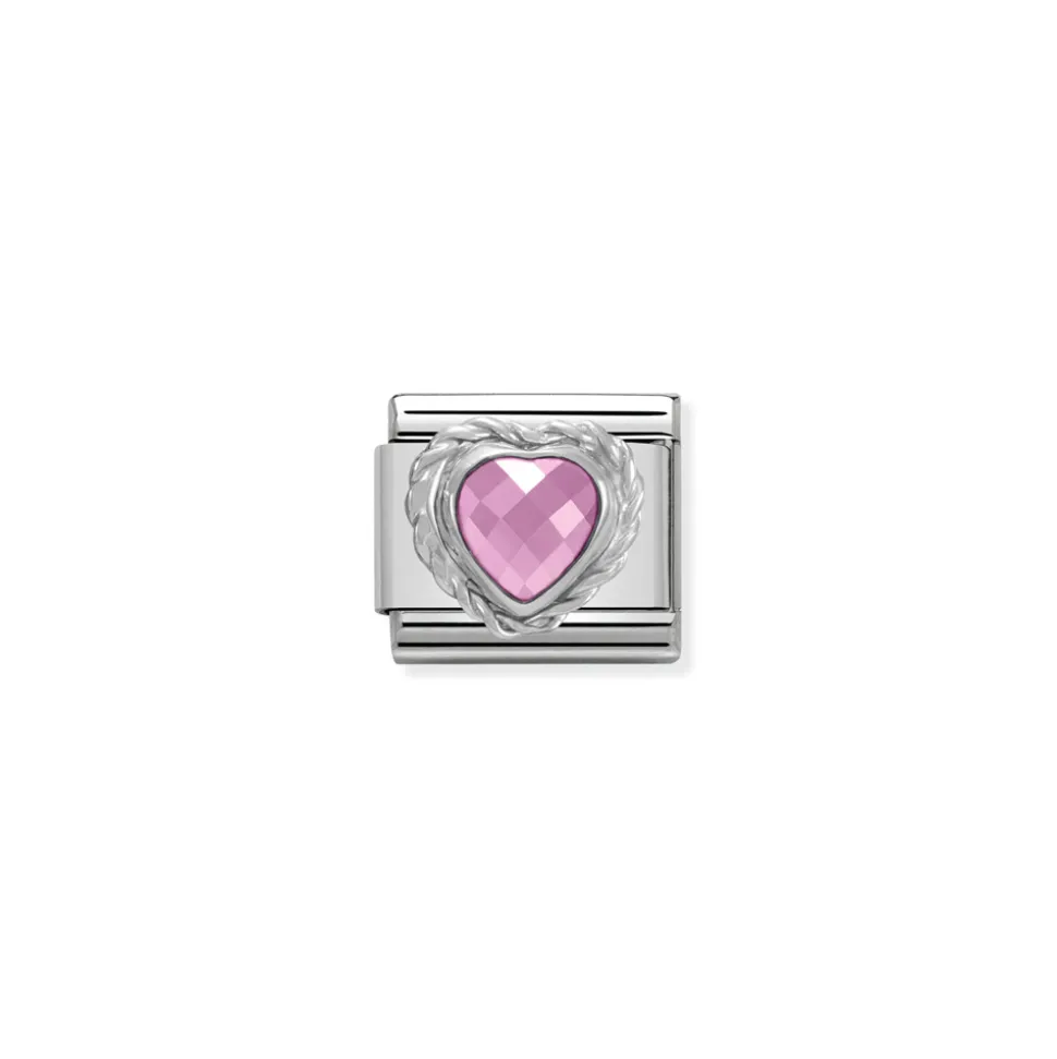 Nomination – Comp. CL HEART FACETED CZ in stainless steel E 925 sterling silver twisted setting PINK