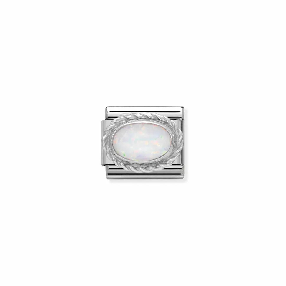 Nomination – Comp. Classic hard stones stainless steel, rich 925 sterling silver setting WHITE OPAL