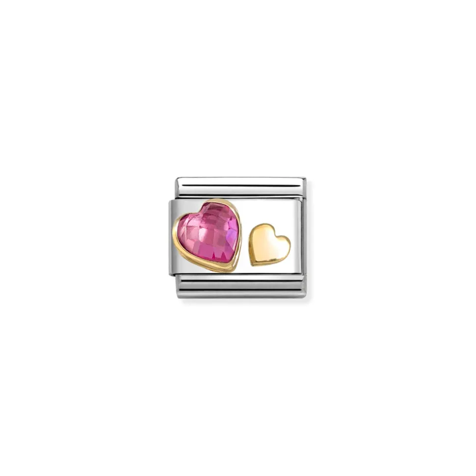 Nomination – COMP, CLASSIC FACETED CZ WITH SYMBOLS IN STEEL, 18K GOLD (09_DARK PINK HEART)