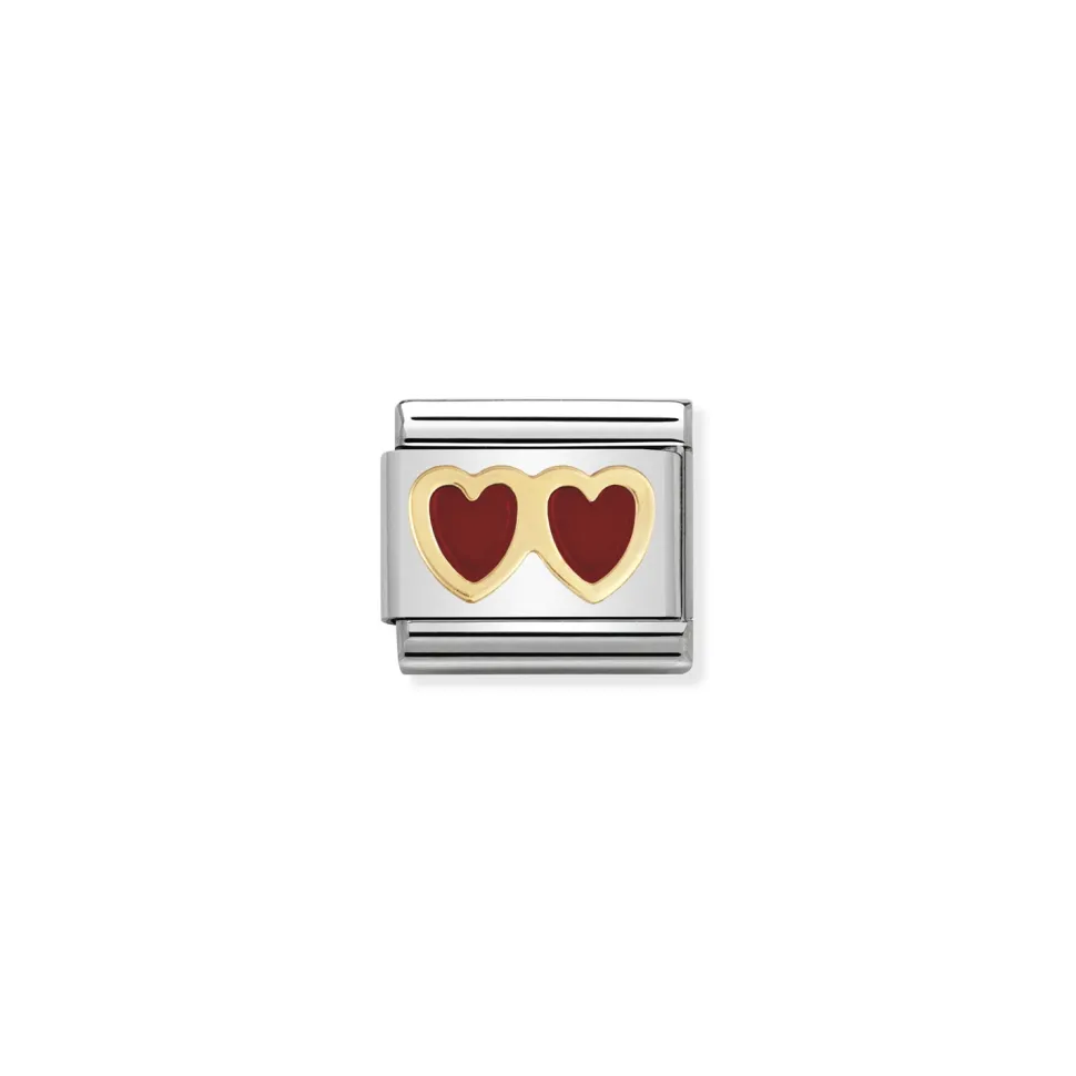 Nomination – COMPOSABLE Classic LOVE in stainless steel with enamel and 18k gold (02_Red double heart)