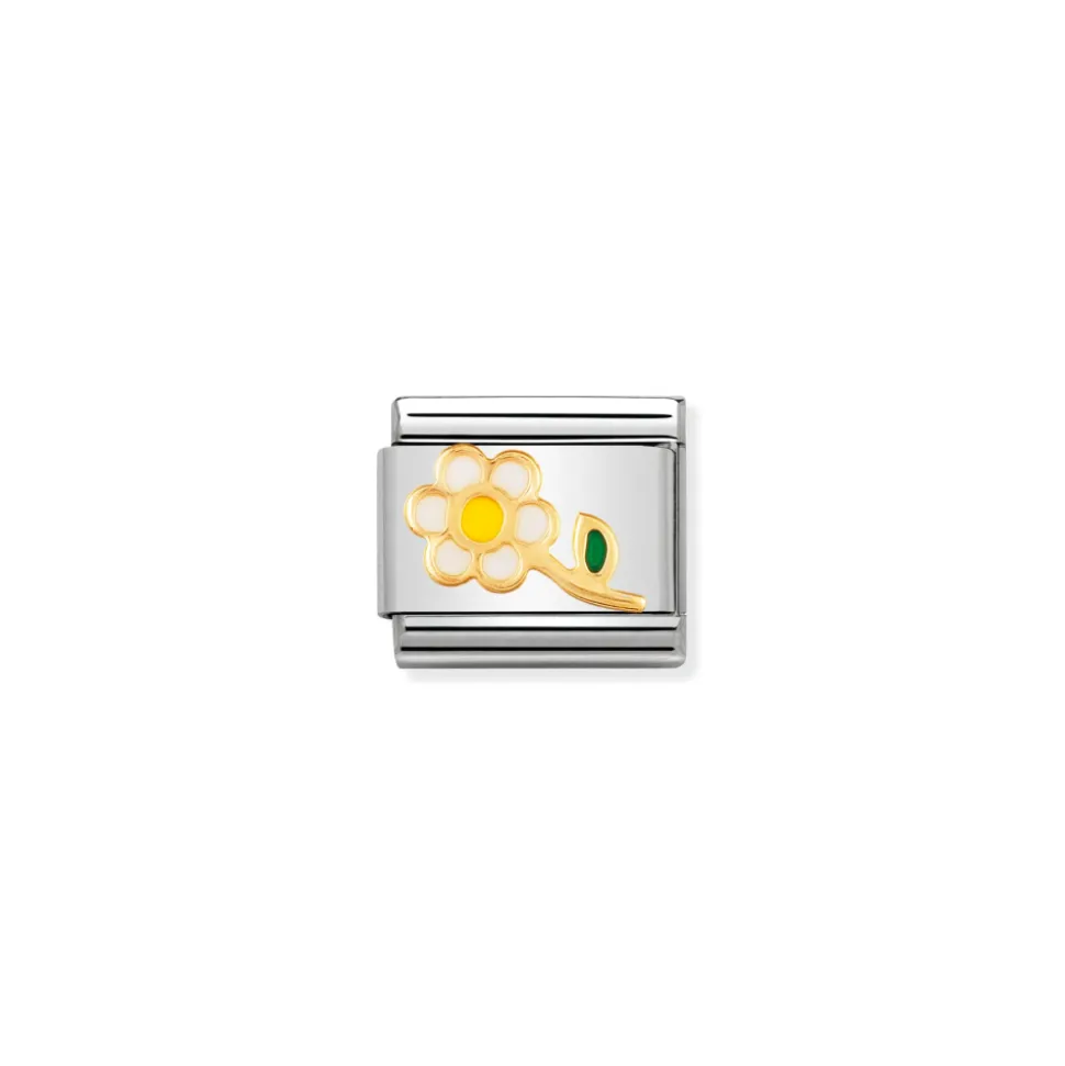 Nomination – COMPOSABLE Classic NATURE in stainless steel with enamel and 18k gold (05_WHITE flower with stem)