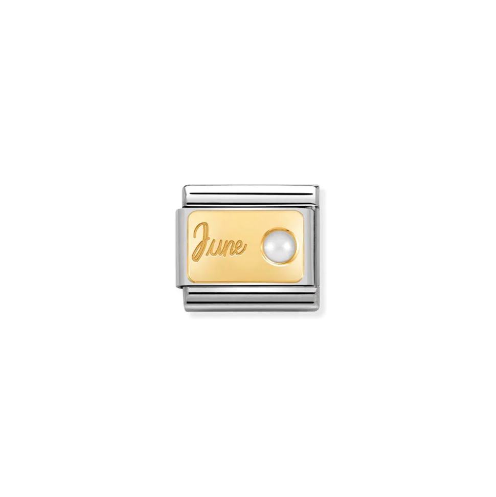 Nomination – Composable Classic MONTH STONE in steel, stones and 18k gold June WHITE PEARL