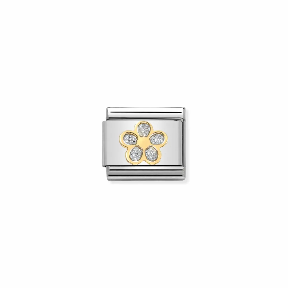 Nomination – Composable Classic GLITTER SYMBOLS in steel, enamel and 18k gold (06_SILVER flower)