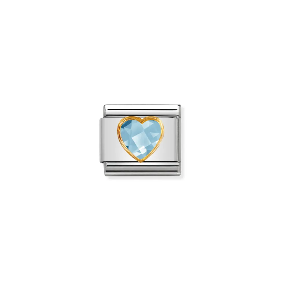 Nomination – Composable Classic HEART FACETED CZ in steel and 18k gold LIGHT BLUE
