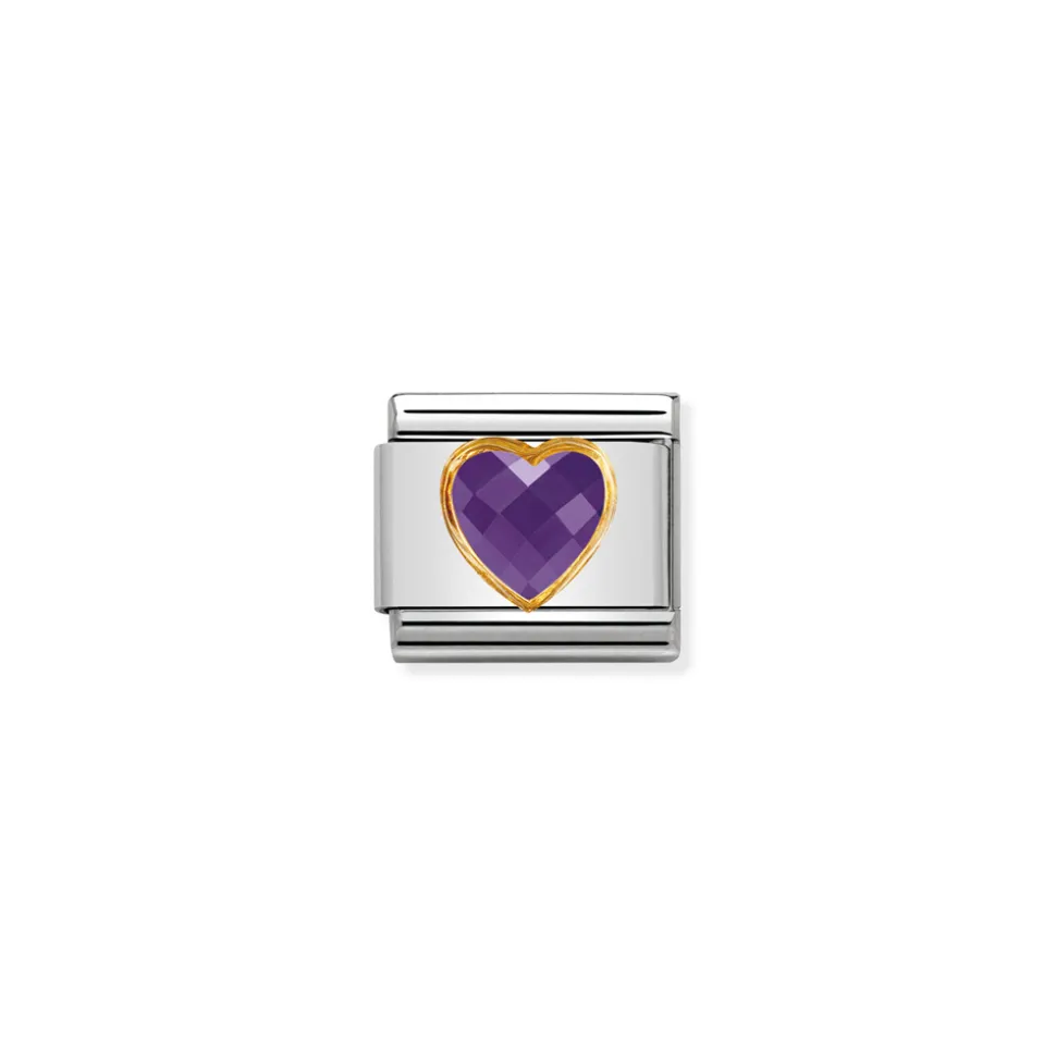 Nomination – Composable Classic HEART FACETED CZ in steel and 18k gold PURPLE