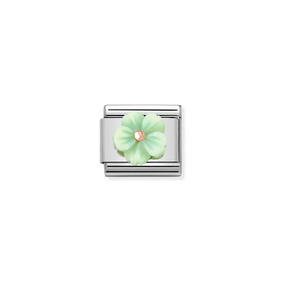 Nomination – Composable Classic STONE SYMBOLS in stainless steel and 9k rose gold Flower in GREEN MOTHER OF PEAR