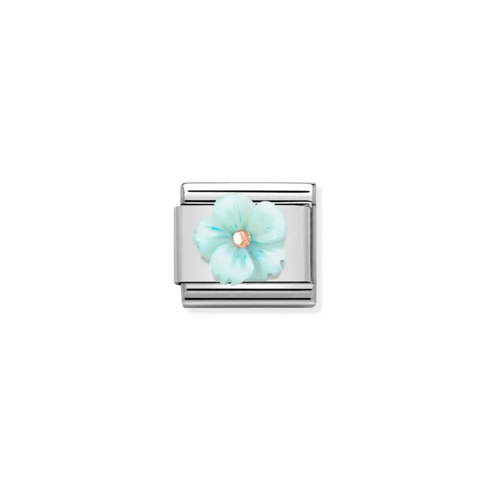 Nomination – Composable Classic STONE SYMBOLS in stainless steel and 9k rose gold Flower in TORQUOISE MOTHER OF