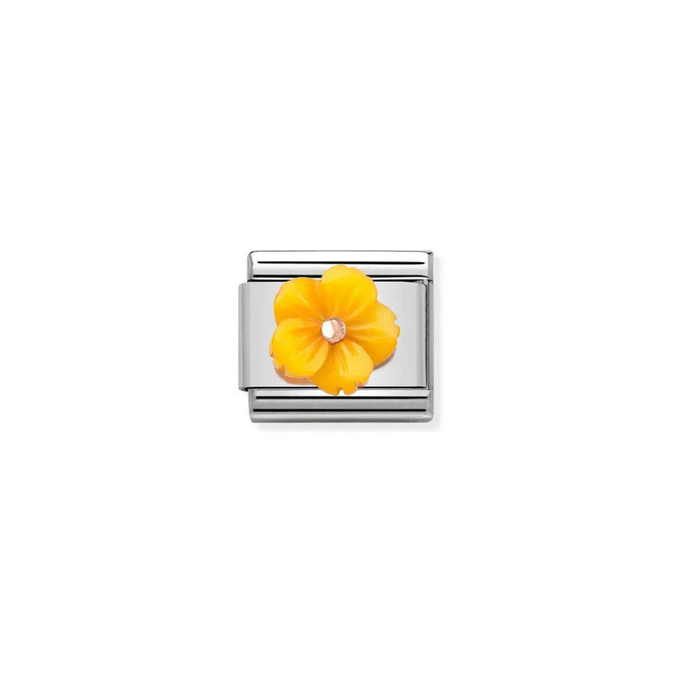 Nomination – Composable Classic STONE SYMBOLS in stainless steel and 9k rose gold Flower in YELLOW MOTHER OF PEA