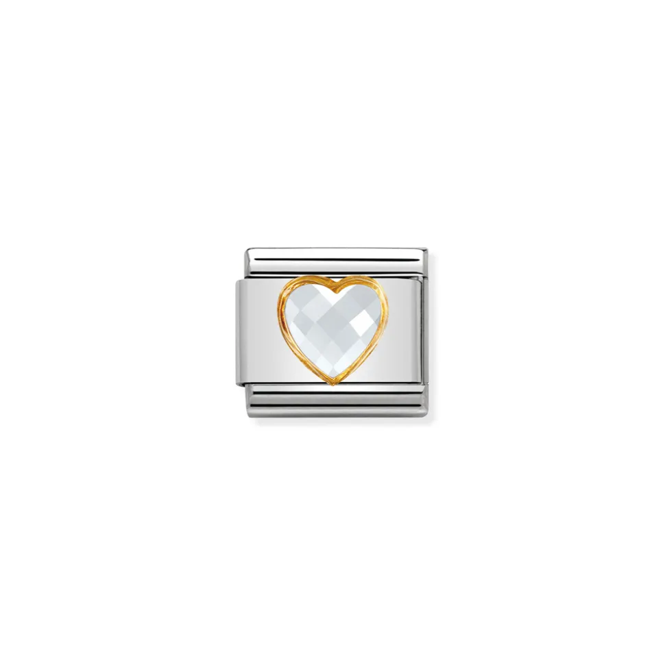 Nomination – Composable Classic HEART FACETED CZ in steel and 18k gold White