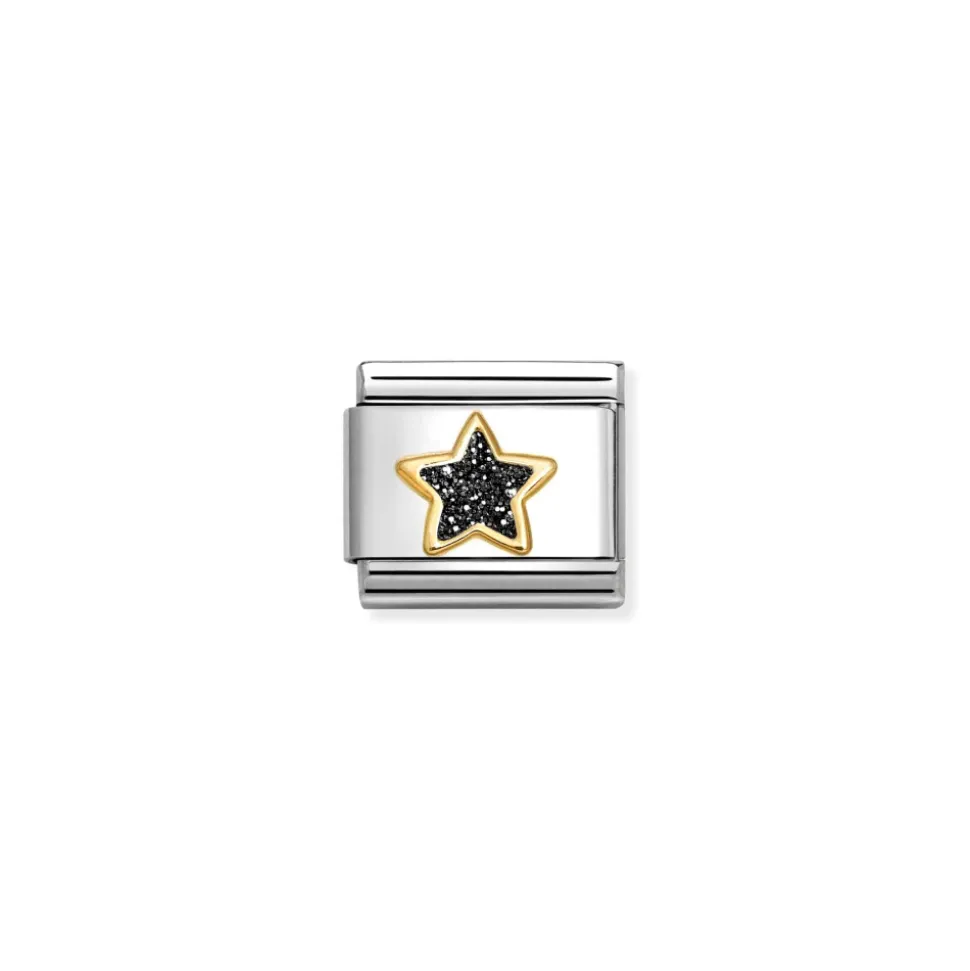 Nomination – Composable Classic GLITTER SYMBOLS in steel, enamel and 18k gold (20_BLACK Star)