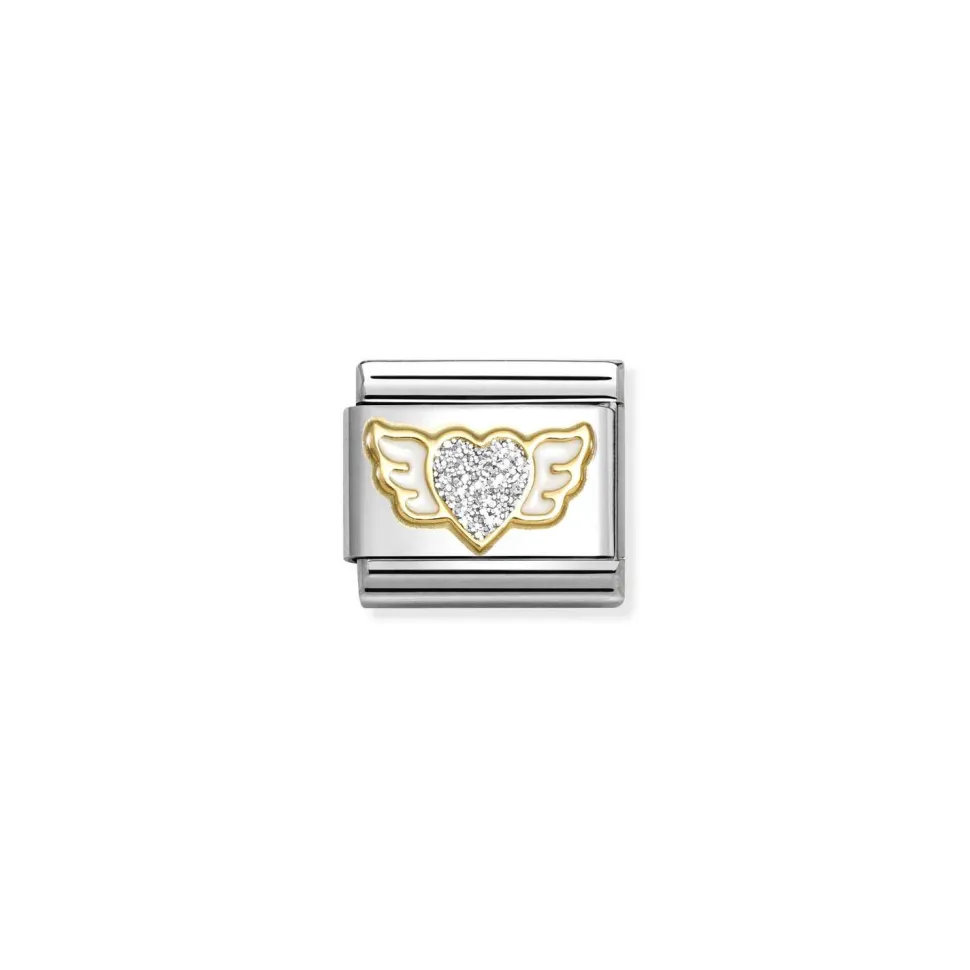 Nomination – Composable Classic GLITTER SYMBOLS in steel, enamel and 18k gold (23_SILVER winged heart)