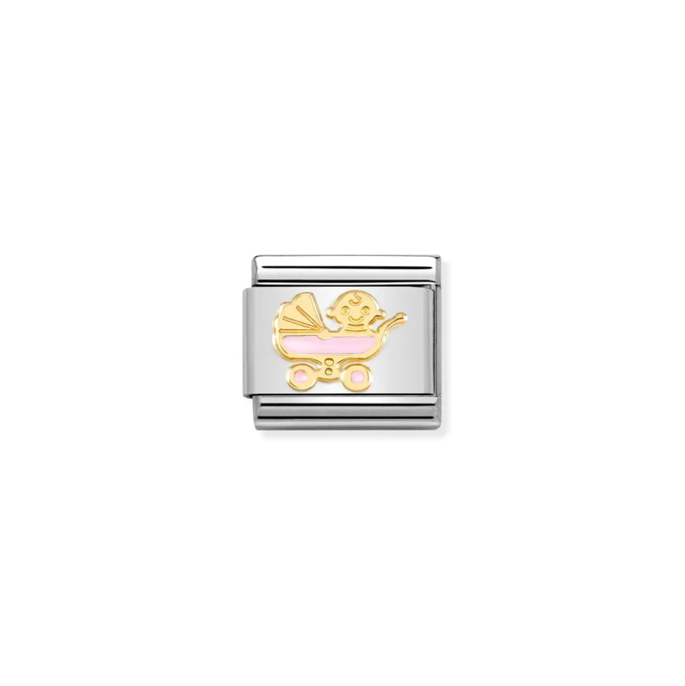 Nomination – Composable Classic SYMBOLS steel, enamel and 18k gold New pink baby pram
