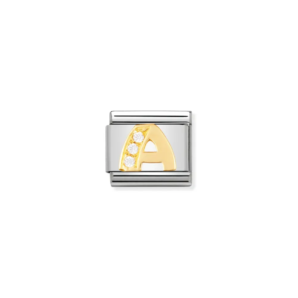 Nomination – COMPOSABLE Classic LETTERS in stainless steel with 18k gold and Cubic Zirconia (01_A)