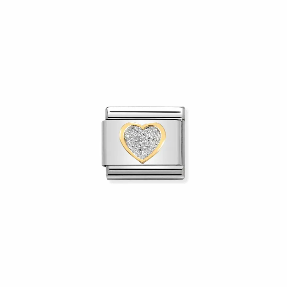 Nomination – Composable Classic GLITTER SYMBOLS in steel, enamel and 18k gold SILVER heart