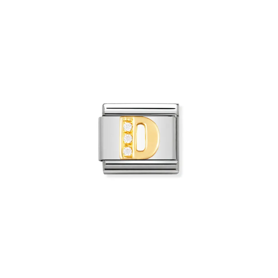 Nomination – COMPOSABLE Classic LETTERS in stainless steel with 18k gold and Cubic Zirconia (04_D)