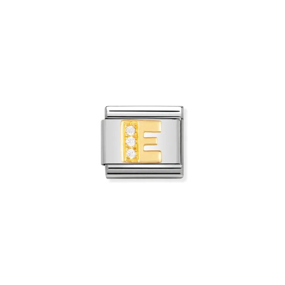 Nomination – COMPOSABLE Classic LETTERS in stainless steel with 18k gold and Cubic Zirconia (05_E)
