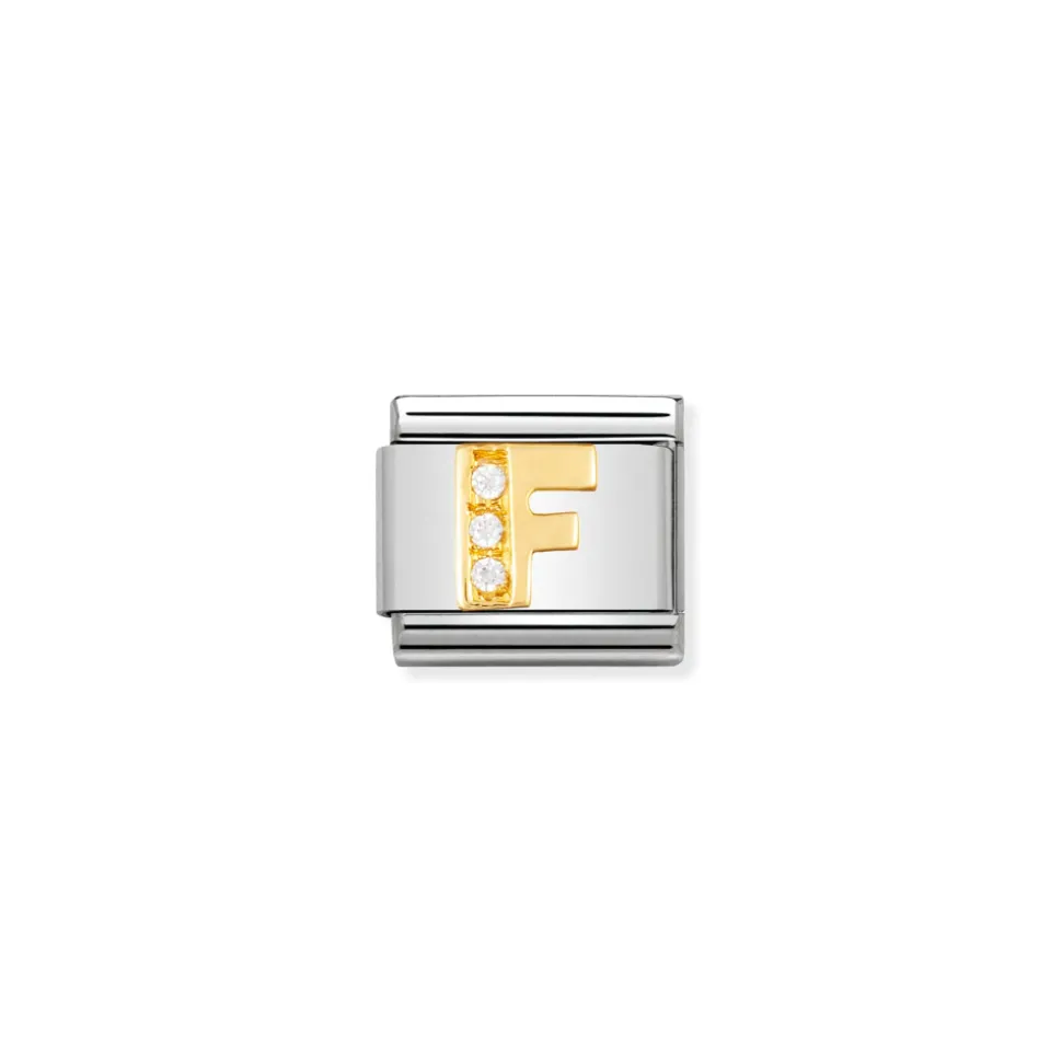Nomination – COMPOSABLE Classic LETTERS in stainless steel with 18k gold and Cubic Zirconia (06_F)