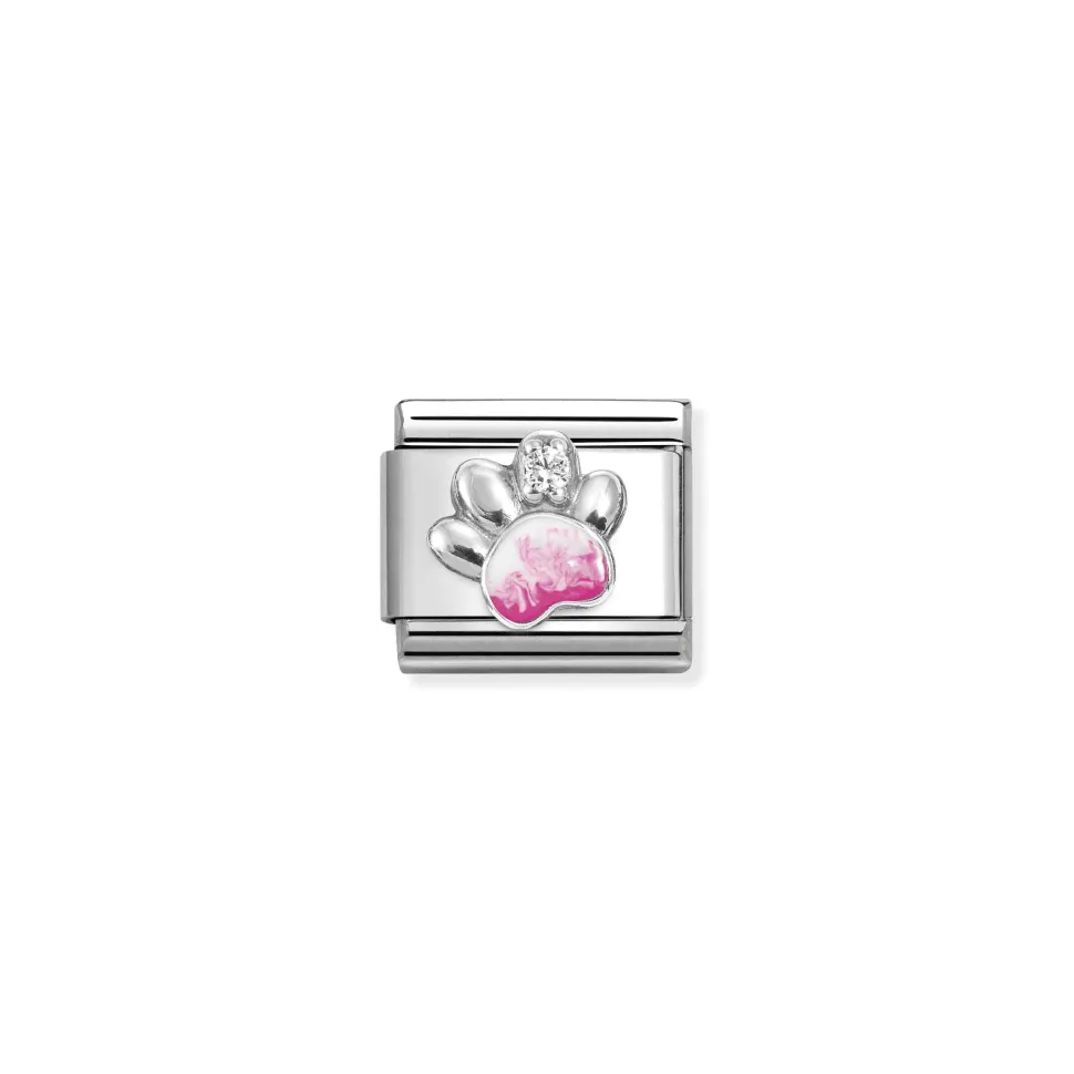 Nomination – Composable CL SIMBOLS stainless steel, enamel, Cub, Zirc and 925 sterling silver (13_Paw pink WHITE)