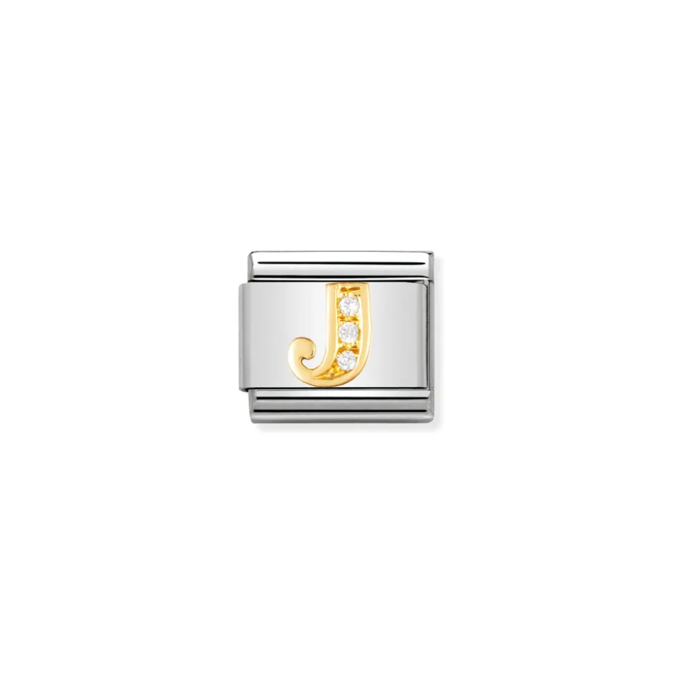 Nomination – COMPOSABLE Classic LETTERS in stainless steel with 18k gold and Cubic Zirconia (10_J)